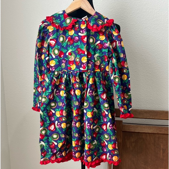 Vintage! Moty Fruit-Print Long Sleeve Dress with Red Trim size 6x - Picture 2 of 8